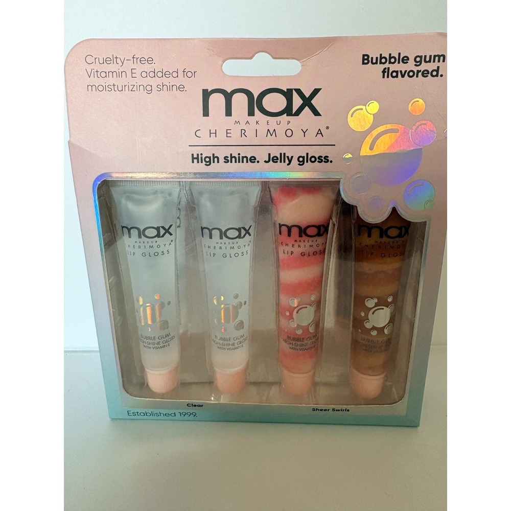 Max Makeup Cherimoya High Shine Jelly Bubblegum Flavored Lip Gloss 4 Pack‎ New